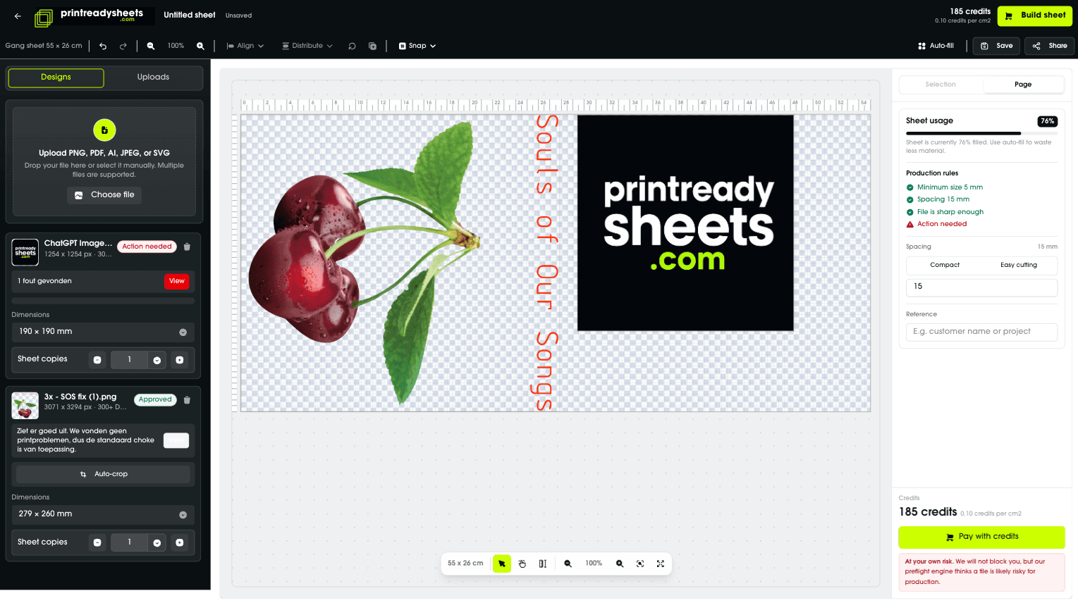 PrintReadySheets sheet maker interface preview